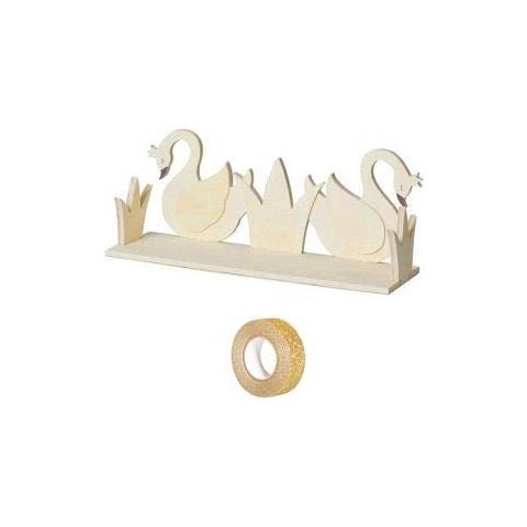 Ripiano In Legno 2 Cigni Per Personalizzare 40 X 16 Cm + Washi Tape Dorato 5 M - Foto 1