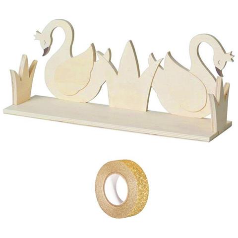 Ripiano In Legno 2 Cigni Per Personalizzare 40 X 16 Cm + Washi Tape Dorato 5 M - Foto 2