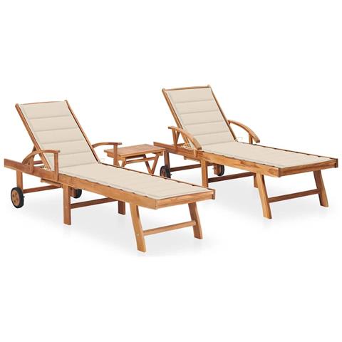 Sdraio 2 pz con Tavolo e Cuscino in Legno Massello di Teak - Foto 1