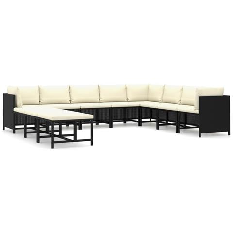 Set Divani da Giardino 11 pz con Cuscini in Polyrattan Nero - Foto 1