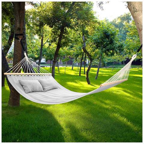Amaca Giardino 2 Posti Legno Cotone Relax Esterno Campeggio 345x150cm Grigio - Foto 2