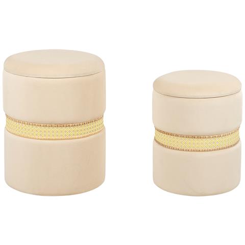 Set Di 2 Pouf Contenitore Medford Velluto Beige Chiaro - Foto 2