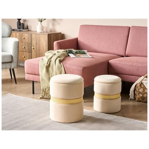 Set Di 2 Pouf Contenitore Medford Velluto Beige Chiaro - Foto 1