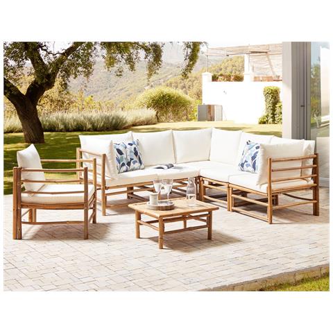 Set Da Giardino Con Tavolo 6 Posti Cerreto Legno Di Bambù Bianco Sporco - Foto 1