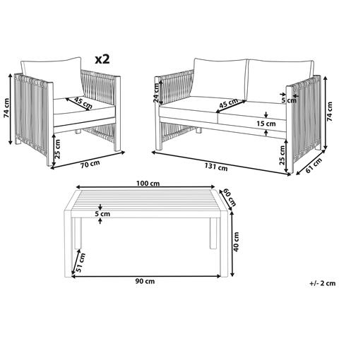 Set Da Giardino 4 Posti Legno Di Acacia E Corda Beige Antria - Foto 8