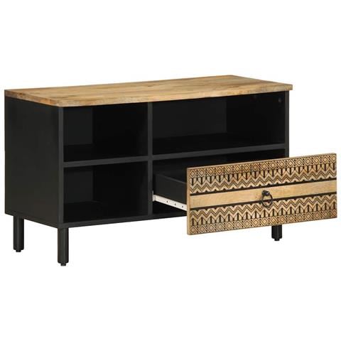 Mobile Porta Tv Nero 80x33,5x46 Cm Legno Massello Mango Grezzo - Foto 2