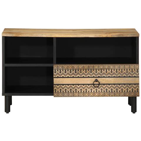 Mobile Porta Tv Nero 80x33,5x46 Cm Legno Massello Mango Grezzo - Foto 3