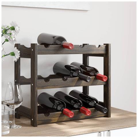 Portabottiglie Per 12 Bottiglie Nero Legno Massello Di Pino - Foto 1
