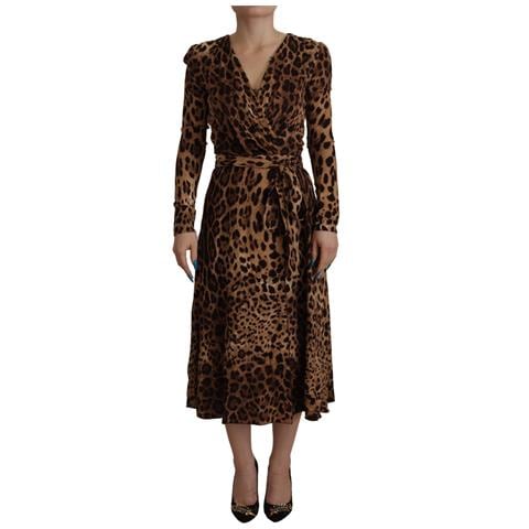 Abito Maxi Viscosa Trapezio Involucro Leopardato Marrone - It36-xxs - Foto 1