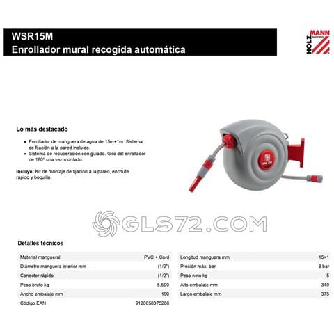 Avvolgitubo Automatico Tubo Acqua 15m Fissaggio A Parete Holzmann Wsr15m - Foto 6
