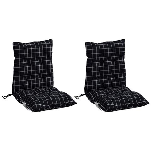 Cuscini Sedia Schienale Basso 2 Pz Quadri Nero Tessuto Oxford - Foto 3