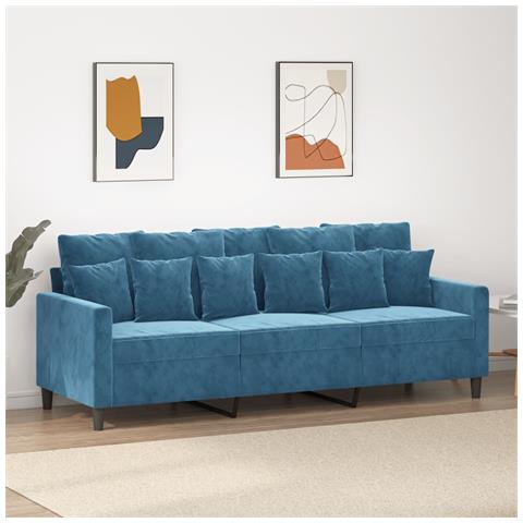 Divano A 3 Posti Blu 180 Cm In Velluto - Foto 1
