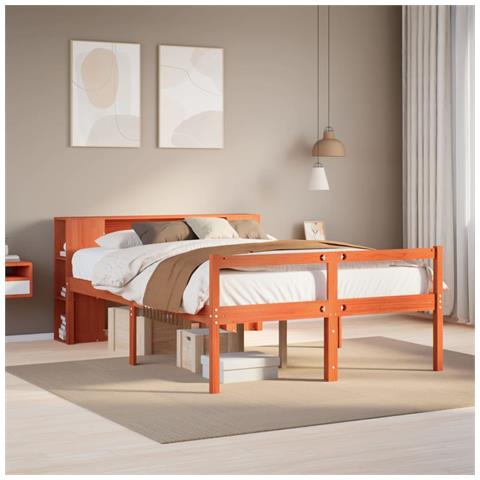 Letto Libreria Senza Materasso Marrone Cera 135x190 Cm Legno - Foto 1