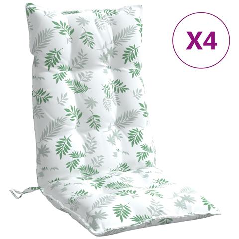 Cuscini Sedia Schienale Alto 4 Pz Motivo Foglie Tessuto Oxford - Foto 1