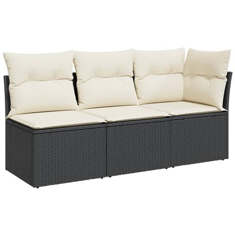 Divano Da Giardino A 3 Posti Con Cuscini Nero In Polyrattan - Foto 1