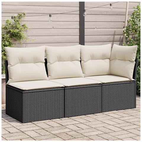 Divano Da Giardino A 3 Posti Con Cuscini Nero In Polyrattan - Foto 8