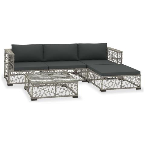 Set Divani Da Giardino 5 Pz Con Cuscini In Polyrattan Grigio - Foto 1