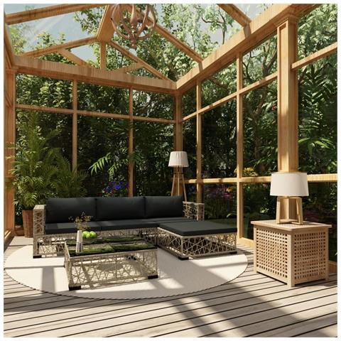 Set Divani Da Giardino 5 Pz Con Cuscini In Polyrattan Grigio - Foto 8