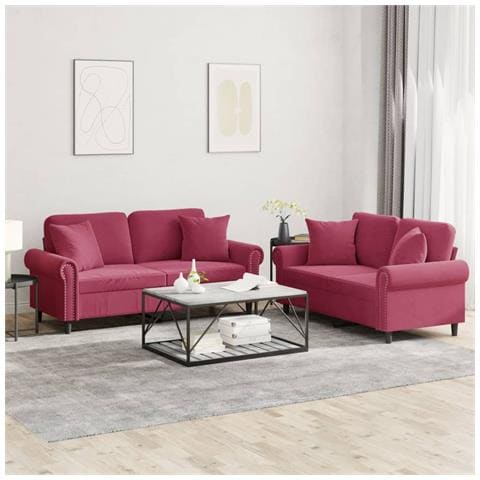 Set di Divani 2 pz con Cuscini Rosso Vino in Velluto - Foto 2