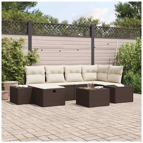 Set di Divani da Giardino con Cuscini Marrone Polyrattan - Foto 2