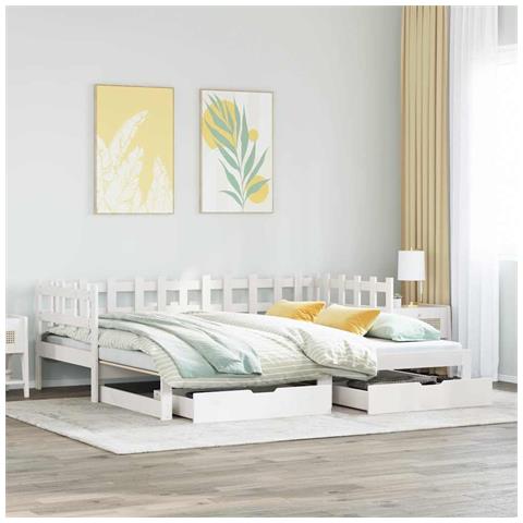 Letto Estraibile con Cassetti senza Materasso Bianco 90x190 cm - Foto 2