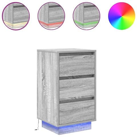 Comodino con Luci LED Grigio Sonoma 38x34x65 cm - Foto 1