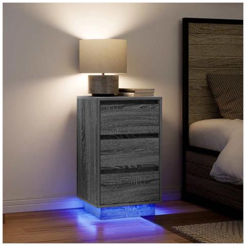 Comodino con Luci LED Grigio Sonoma 38x34x65 cm - Foto 2