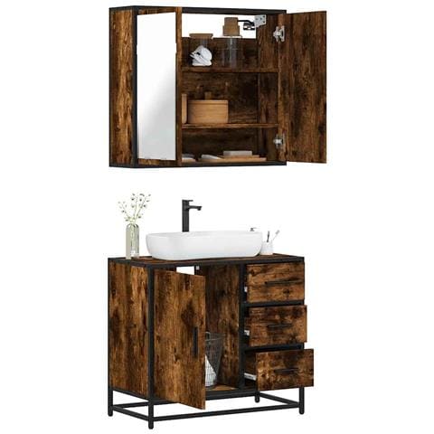 Set Mobili da Bagno 2 pz Rovere Fumo in Legno Multistrato - Foto 2