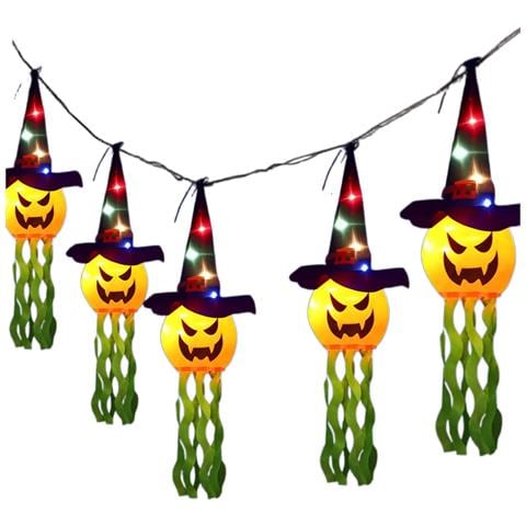Ghirlanda Led Decorazione Halloween 5 Zucche Con Cappelli Luminosi 3 M - Foto 1