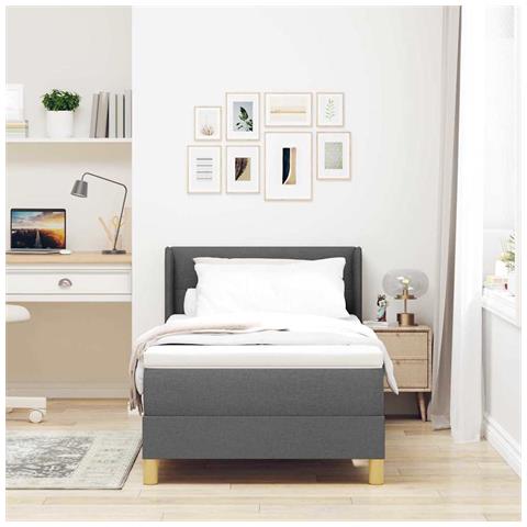 <strong>Letto a Molle< / strong> Grigio scuro 90 x 190 cm Tessuto - Foto 2