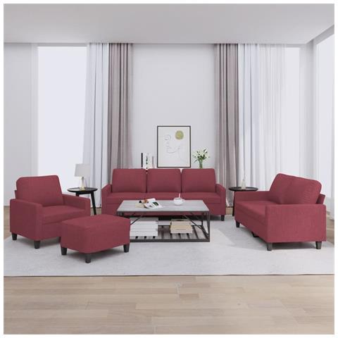 Set di Divani 4 pz con Cuscini Rosso Vino in Tessuto - Foto 2