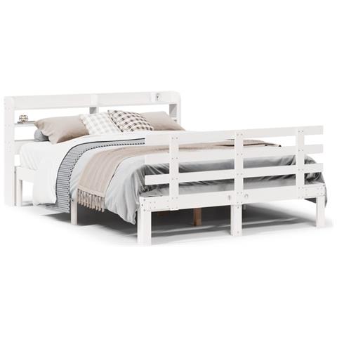 Giroletto con Testiera Bianco 120x190 cm Legno Massello di Pino - Foto 1