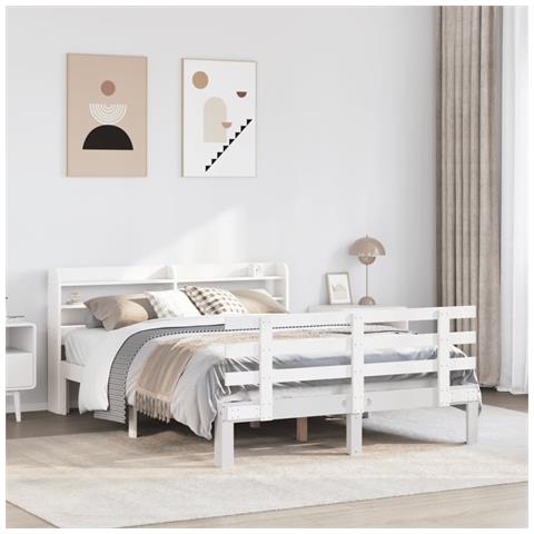 Giroletto con Testiera Bianco 120x190 cm Legno Massello di Pino - Foto 2