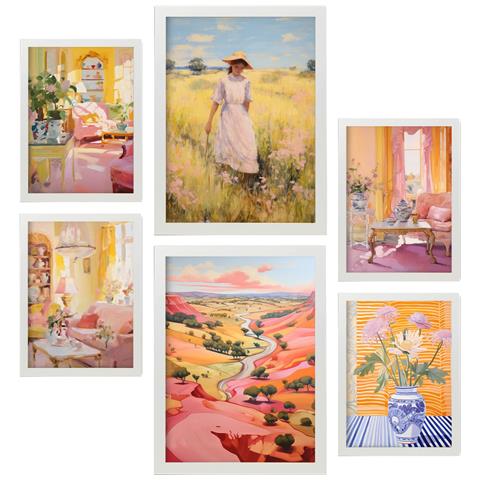 Set Di 6 Stampe Bellezza Di Campagna In Stile Versatile Dipinti Decorativi Estetici Per Il Tuo Soggiorno, Camera Da Letto, Casa A3 & A4 Cornice Bianca - Foto 1
