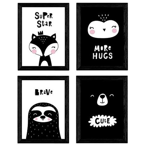 Set Di 4 Stampe Orso, Pigro, Gufo E Volpe. Poster Di Animali Senza Cornice A4 - Foto 1