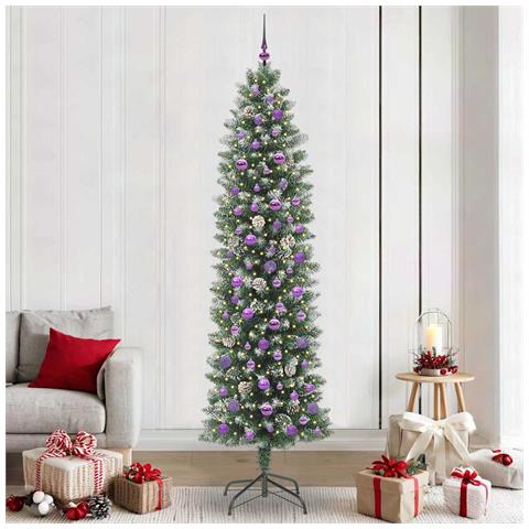 Albero di Natale Artificiale Sottile Verde e Bianco 240 cm - Foto 2