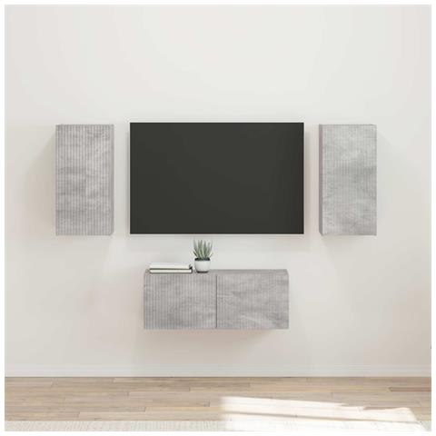 Set mobile TV 6 pcs Grigio cemento Legno multistrato - Foto 2
