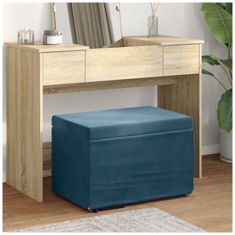 Pouf Blu 61 x 41 x 40 cm Velluto e Legno Ingegnerizzato - Foto 2