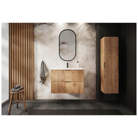| Mobiletto - 80cm | Marron mat - W /HP 80/77/46cm | Mobili da bagno, pannello MDF, mobile da bagno, mobili da bagno, rovere dorato - Foto 2