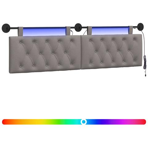 Testiera sospesa Con luce LED Tortora Tessuto - Foto 1