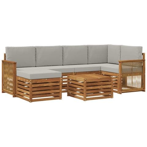 Set divano sezionale con cuscino 6 pcs Naturale e Grigio Chiaro - Foto 1