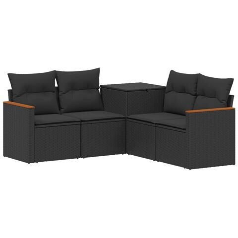 Set di divani 5 pz Nero Rattan sintetico e Acciaio - Foto 1