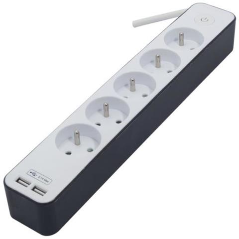 Multipresa 5 prese 16 a Con 2 porte Usb E Cavo 1,5 m Ho5vv-f 3 x 1,5 mm² Bianco E Grigio - Foto 1