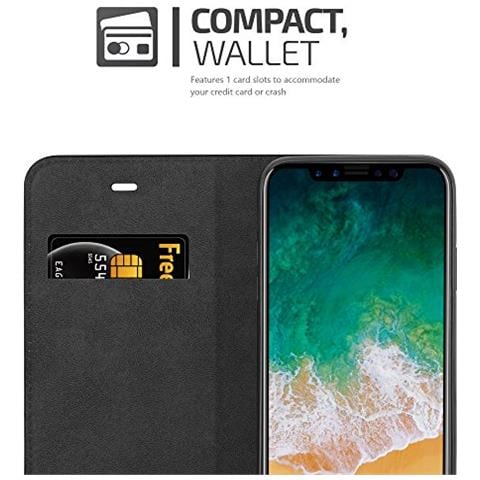 Custodia Compatibile Con Apple Iphone X / Xs In Nero Di Notte - Coperchio Protettiva Con Chiusura Magnetica, Funzione Stand E Tasca Per Le Carte - Foto 2