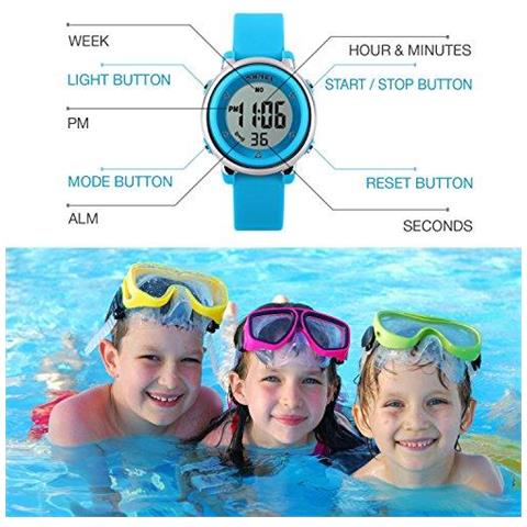Guarda Sport Bambini Digitale Per Ragazzi Ragazze Orologi Impermeabili Kid Elettrici Esterni Con Cronometro Allarme Di 7 Colori Led Luminescenti Per Bambini Della Giovent - Blu - Foto 2
