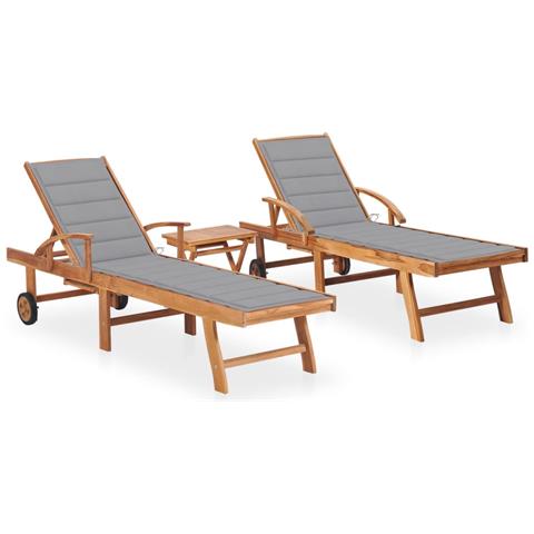 Sdraio 2 pz con Tavolo e Cuscino in Legno Massello di Teak - Foto 1
