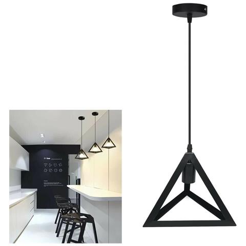 Lampadario Da Soffitto A Sospensione Forma Triangolo 3d Porta Lampadina E27 Nero - Foto 4
