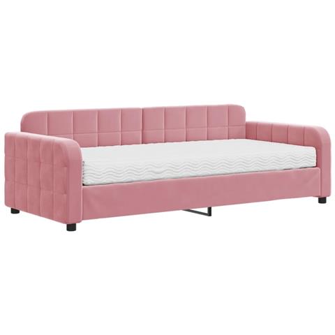 Divano Letto Con Materasso Rosa 90x200 Cm In Velluto - Foto 1
