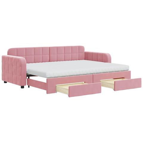 Divano Letto Estraibile Con Cassetti Rosa 80x200 Cm Velluto - Foto 1