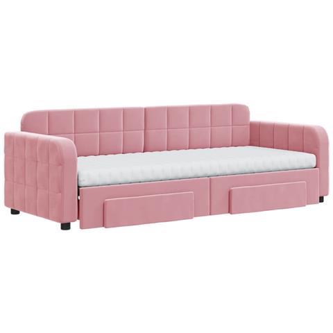 Divano Letto Estraibile Con Cassetti Rosa 80x200 Cm Velluto - Foto 9